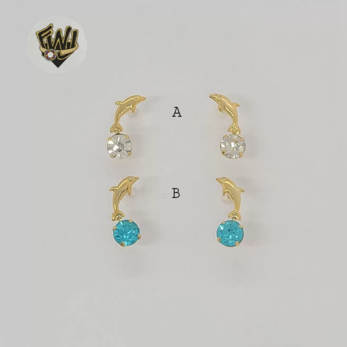 (1-1155) Gold Laminate - Zircon Dolphin Earrings - BGF