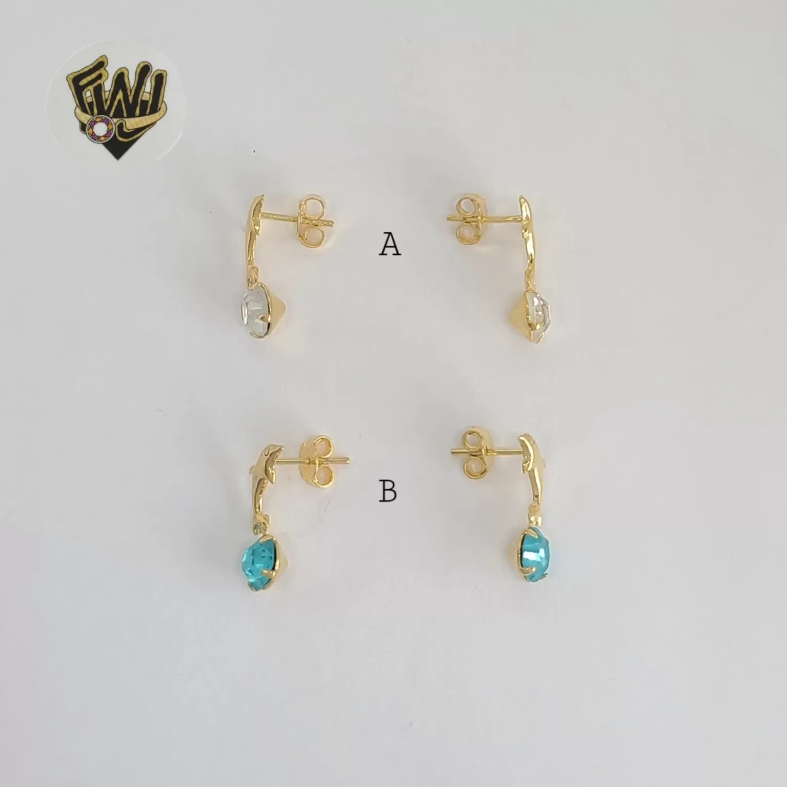 (1-1155) Gold Laminate - Zircon Dolphin Earrings - BGF