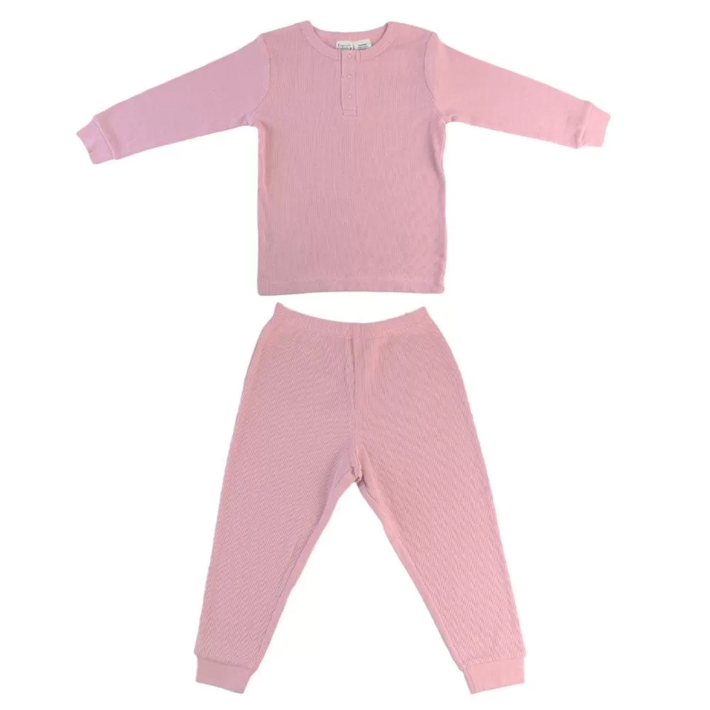 100% Organic Cotton Rib-Knit Winter Children's Pyjamas - Pop of Pink