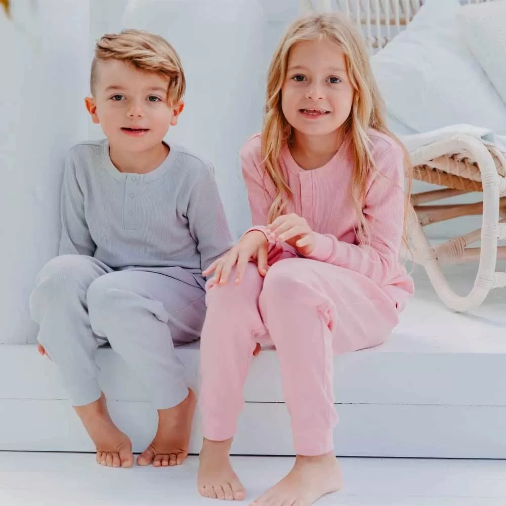 100% Organic Cotton Rib-Knit Winter Children's Pyjamas - Pop of Pink