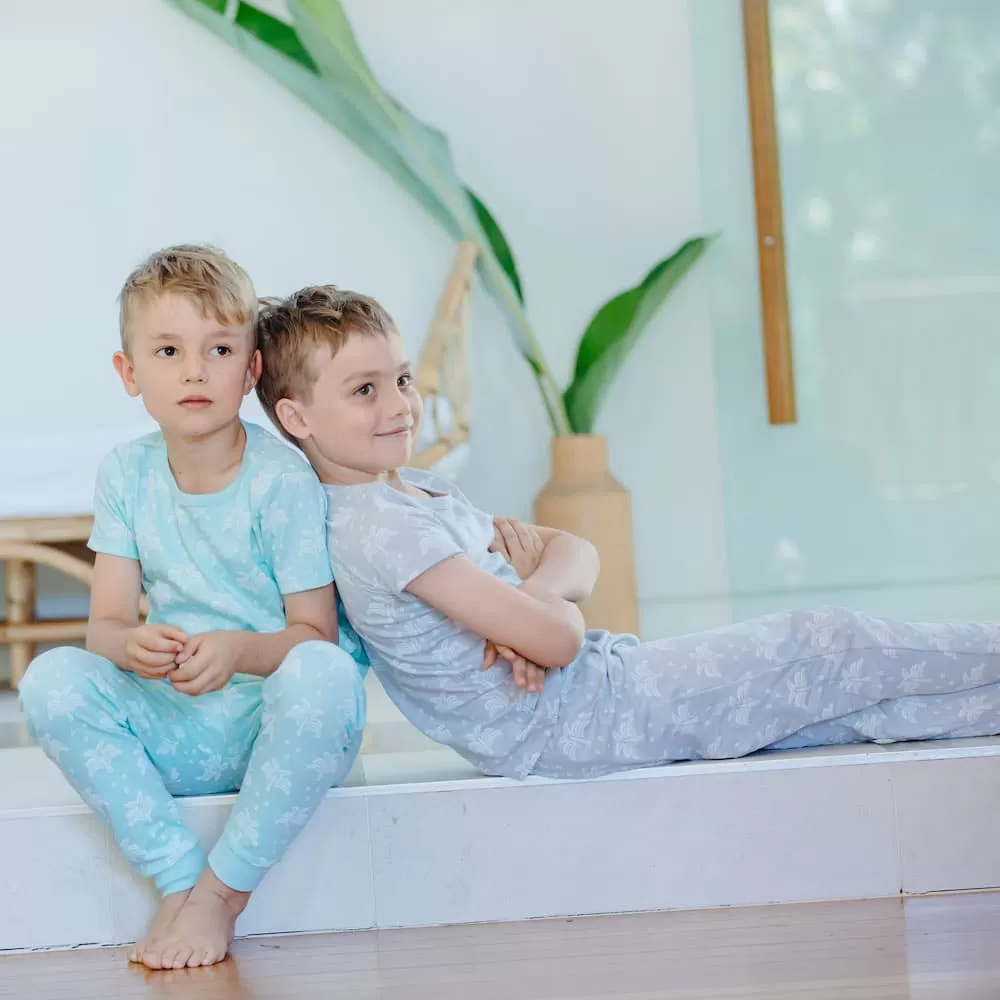 100% Organic Cotton T-Shirt and Long Leg Pyjama Set - Palms & Pineapples in Island Water Green