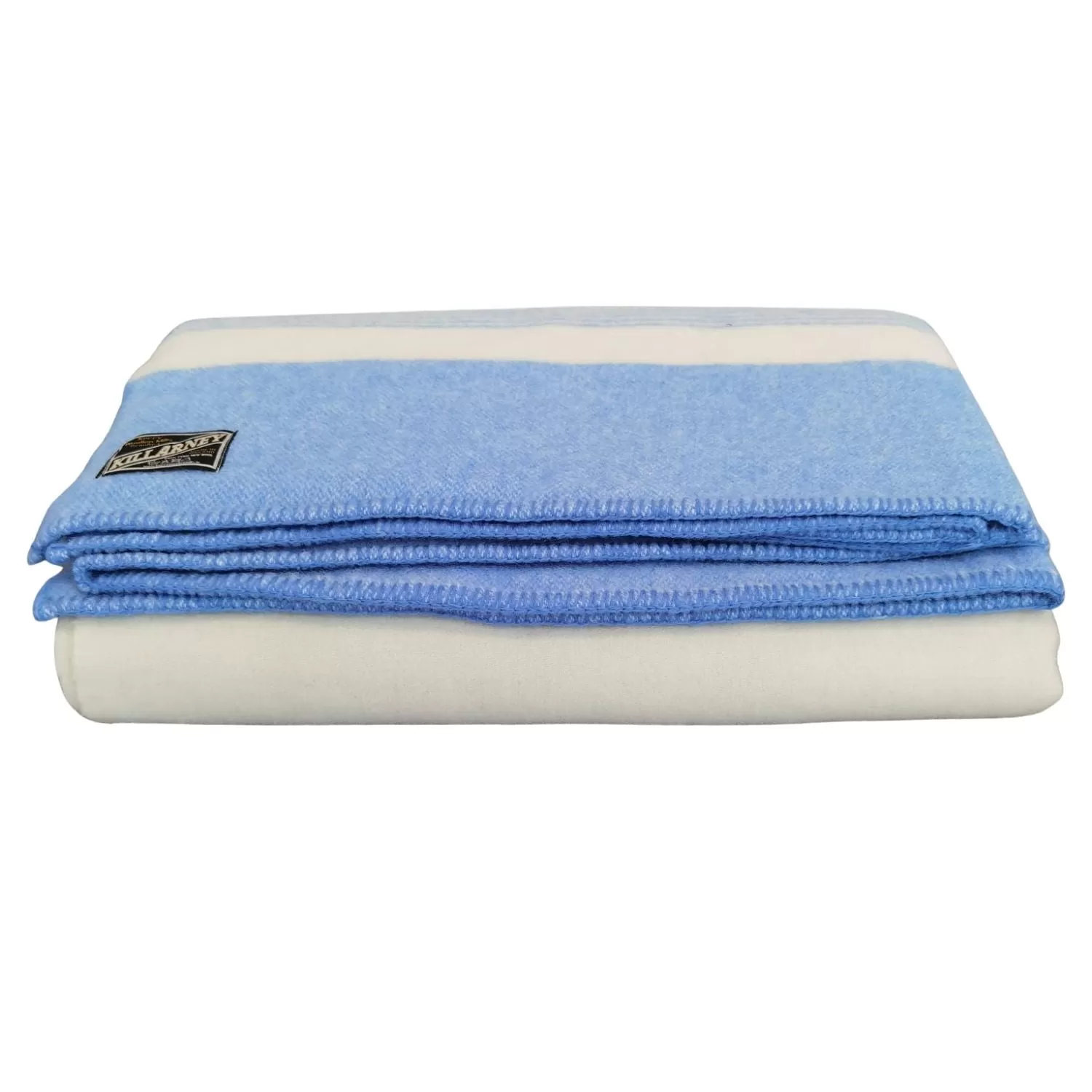 100% Pure Wool Blanket - White / Blue