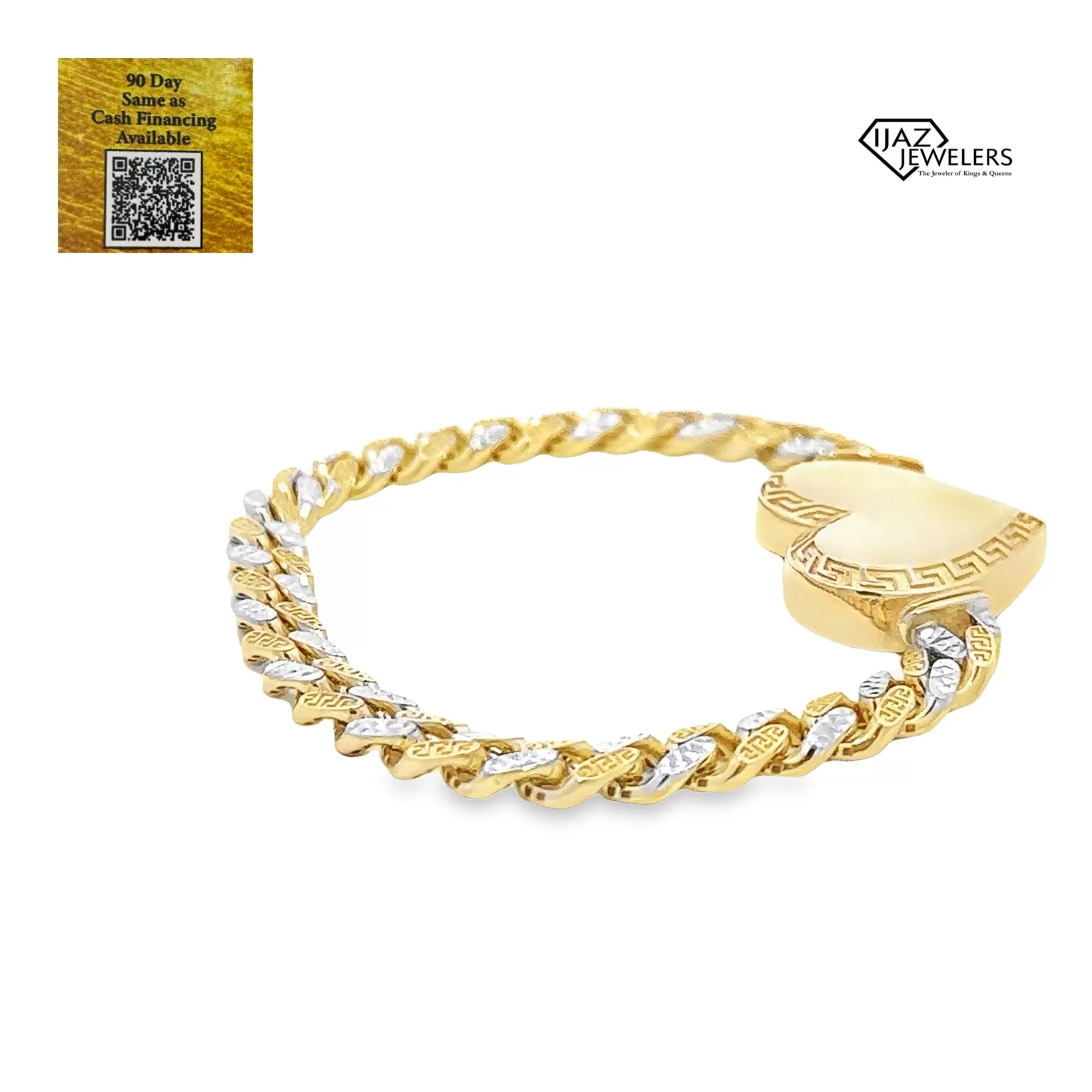 10K Gold Two Tone Greek Tribal Heart Bracelet