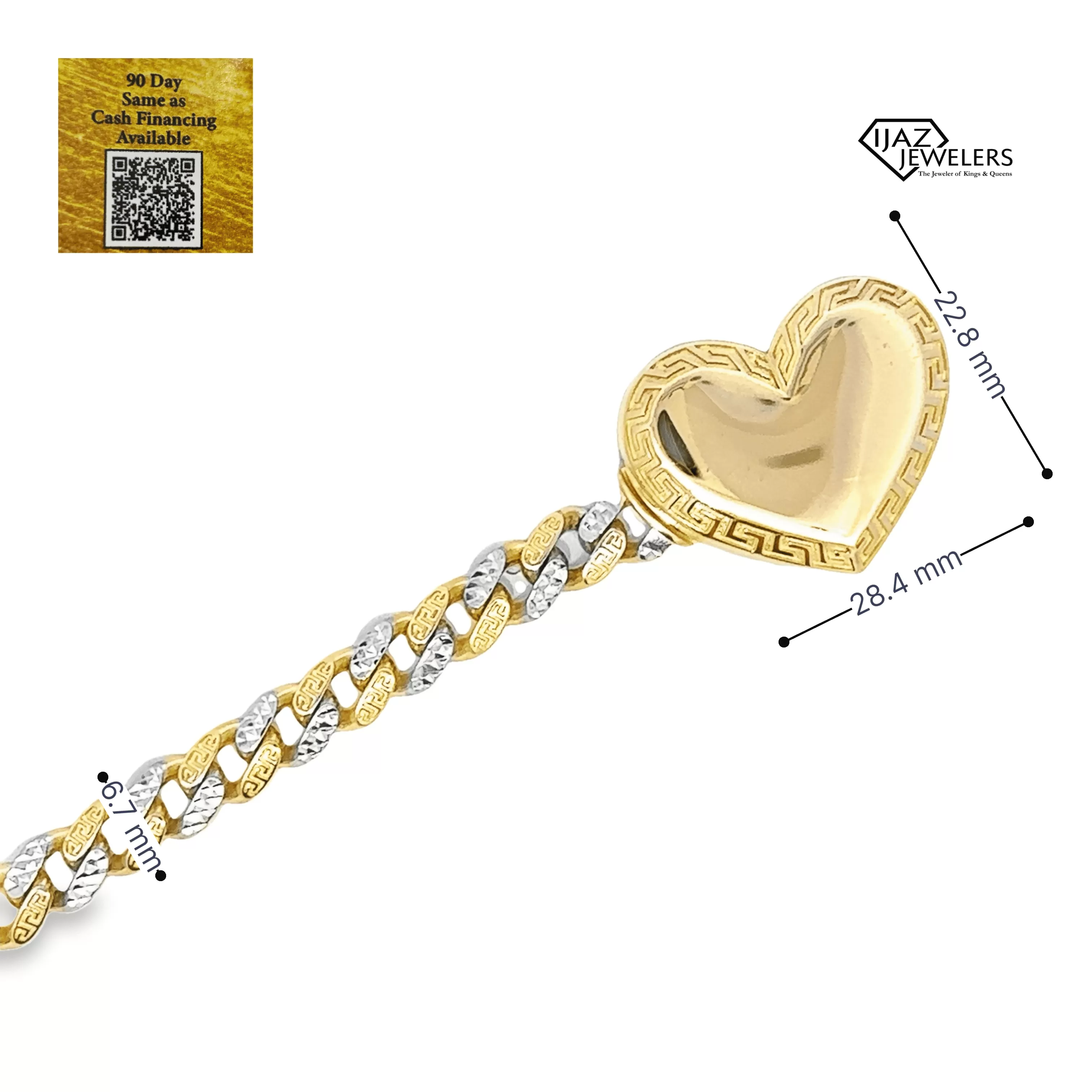 10K Gold Two Tone Greek Tribal Heart Bracelet