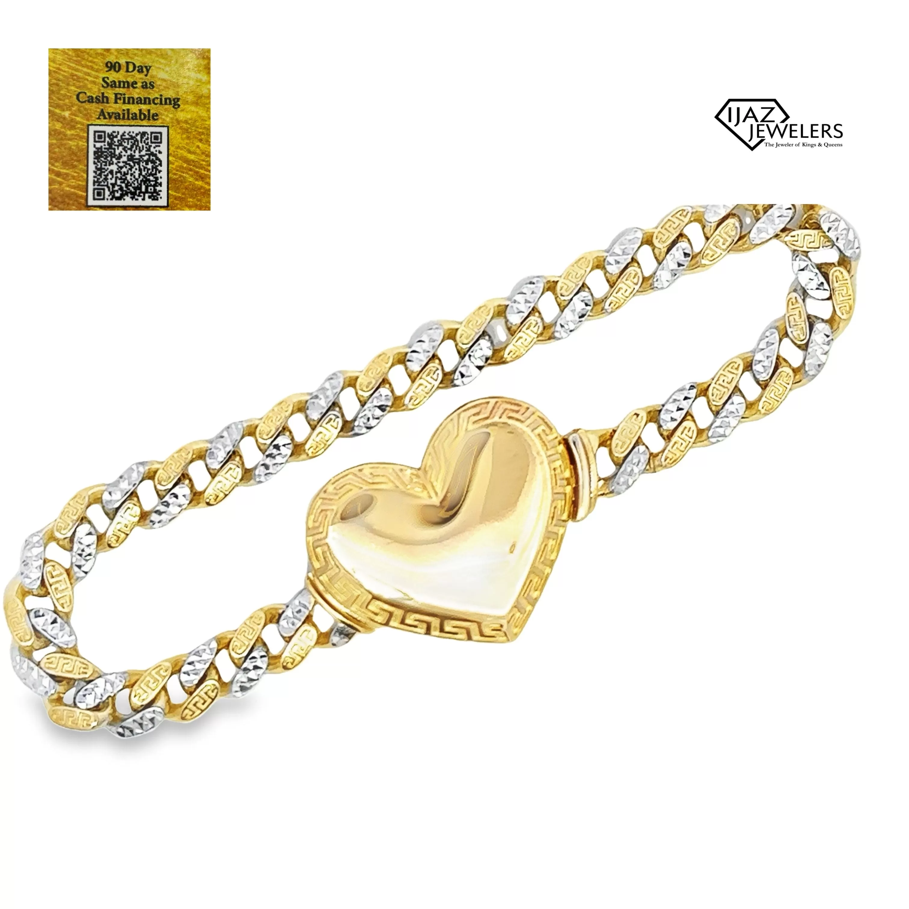 10K Gold Two Tone Greek Tribal Heart Bracelet