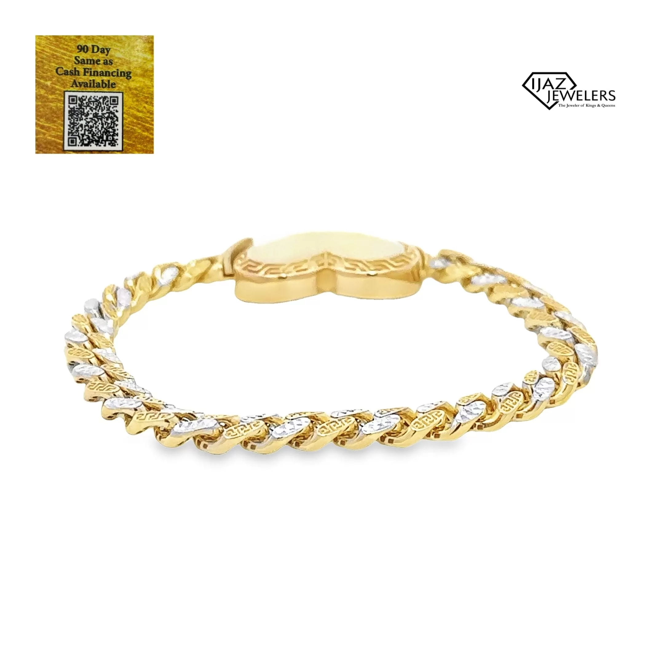 10K Gold Two Tone Greek Tribal Heart Bracelet