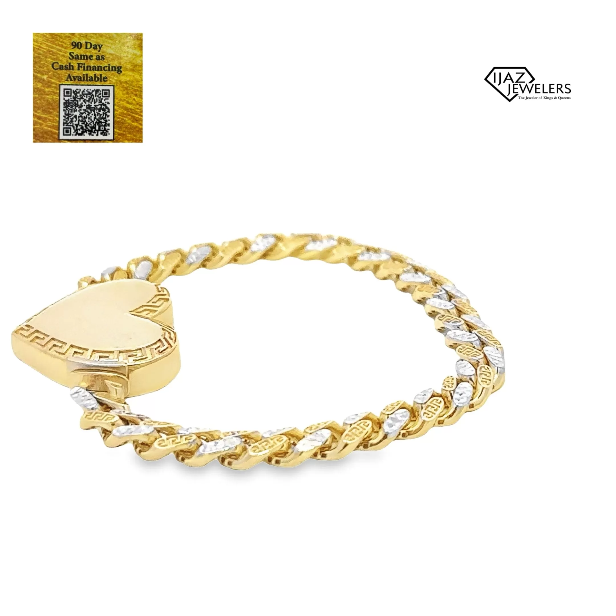 10K Gold Two Tone Greek Tribal Heart Bracelet