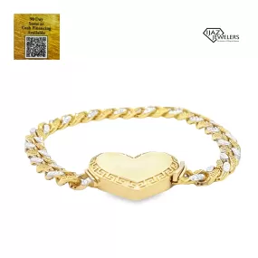 10K Gold Two Tone Greek Tribal Heart Bracelet