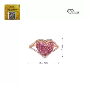 14K Rose Gold Pink Sapphire And Diamond Heart Ring