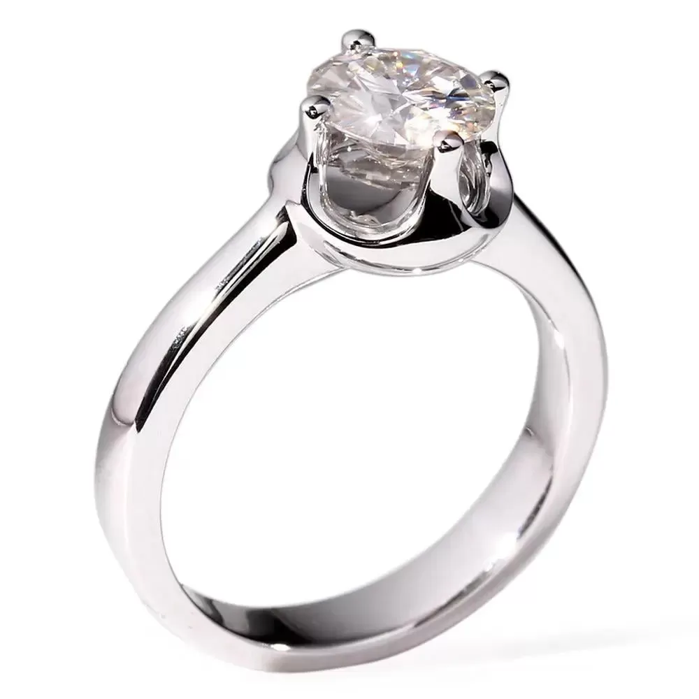 14k White Gold Solitaire Moissanite Ring 1ct