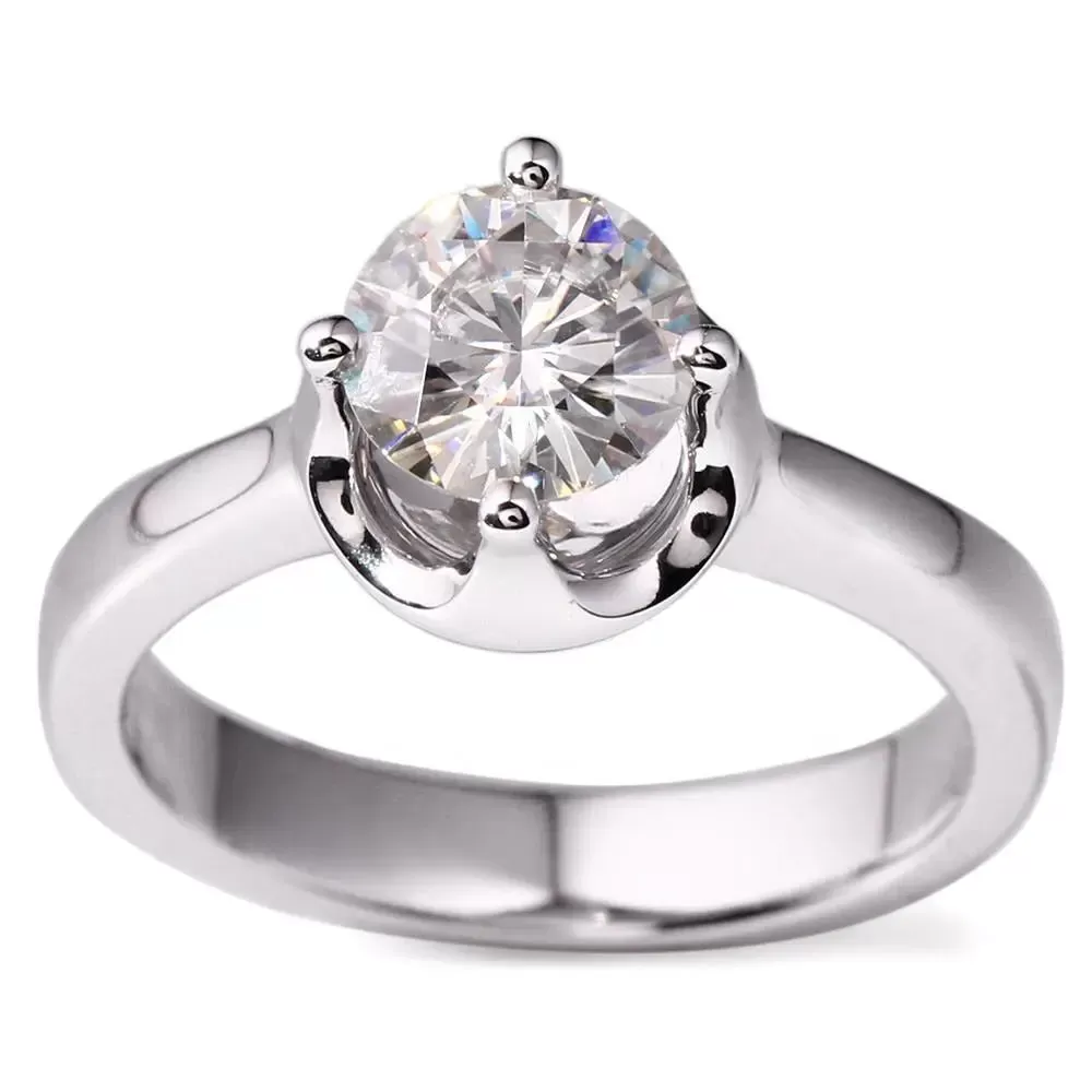 14k White Gold Solitaire Moissanite Ring 1ct