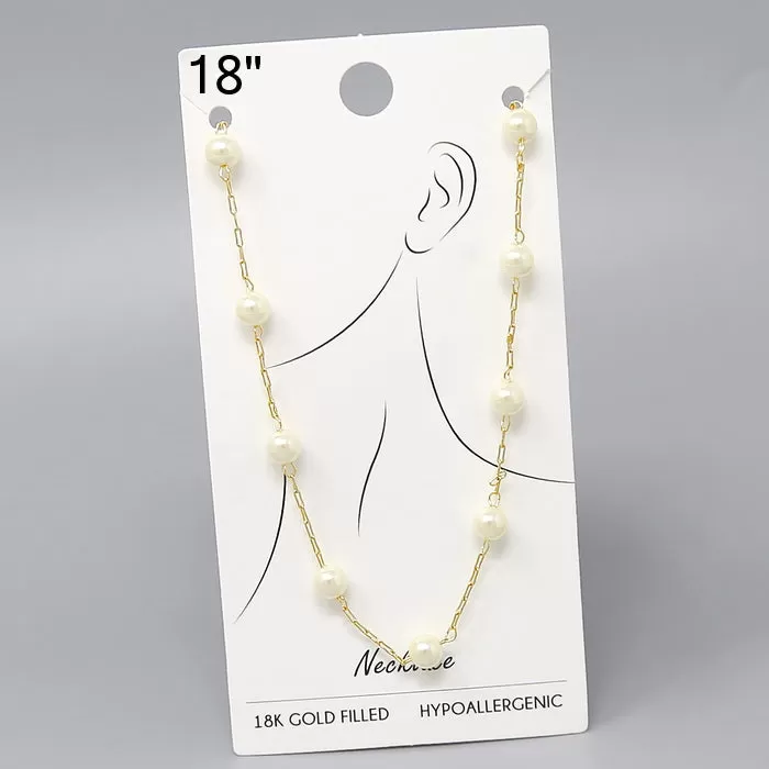 18K Gold Filled Pearl Station Chain Necklace - 18"