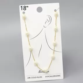 18K Gold Filled Pearl Station Chain Necklace - 18"