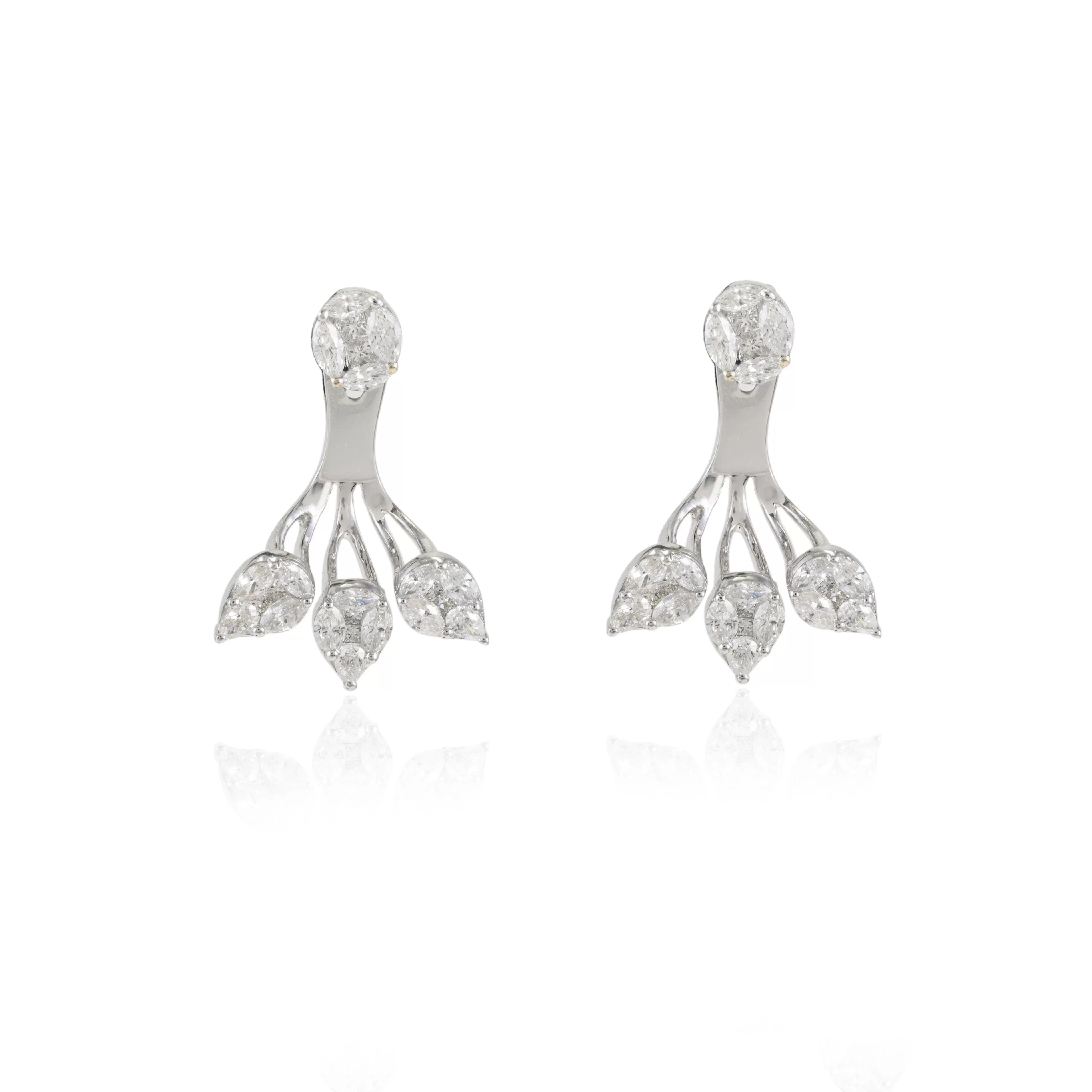 18K Gold Natural Diamond Ear Jacket Earrings