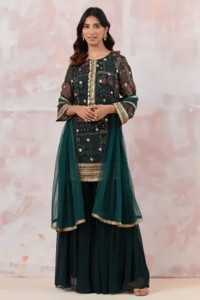 50Z865-RO Bottle Green Stylish Embroidered Sharara Suit Set