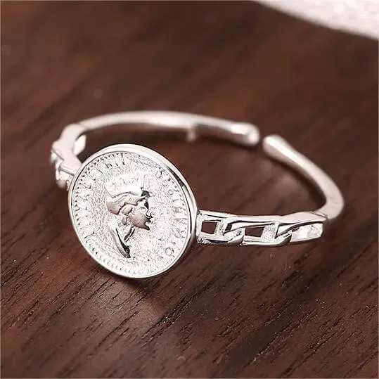 925 Silver Portrait Round Tag Plain Ring