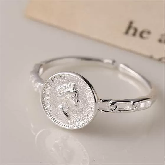 925 Silver Portrait Round Tag Plain Ring