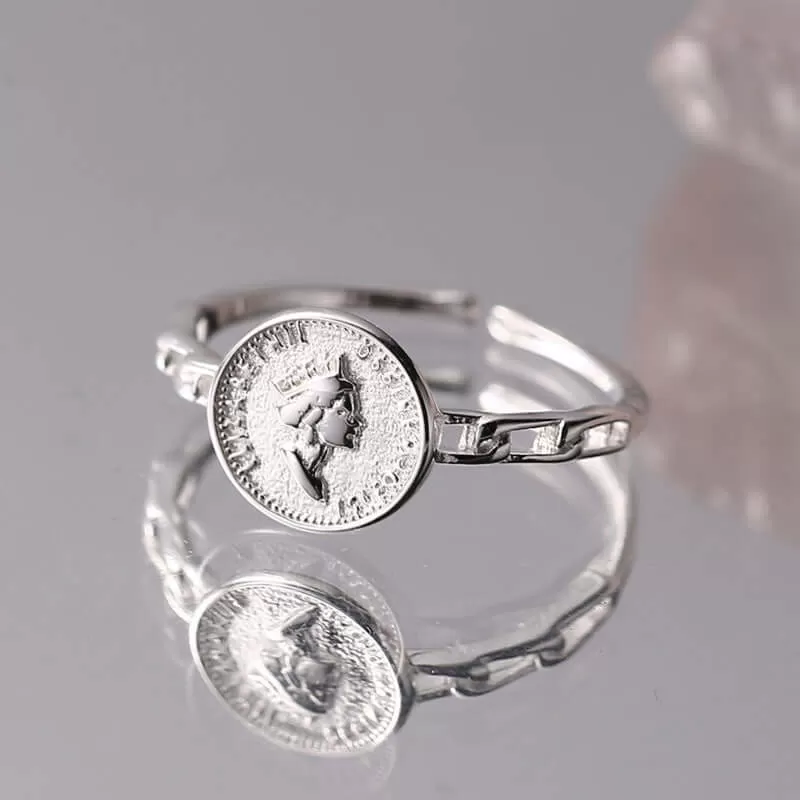 925 Silver Portrait Round Tag Plain Ring