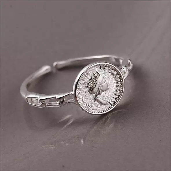 925 Silver Portrait Round Tag Plain Ring