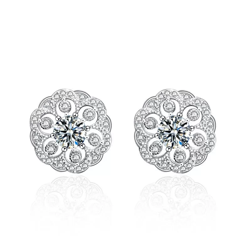 925 Sterling Silver Flower Moissanite Stud Earrings