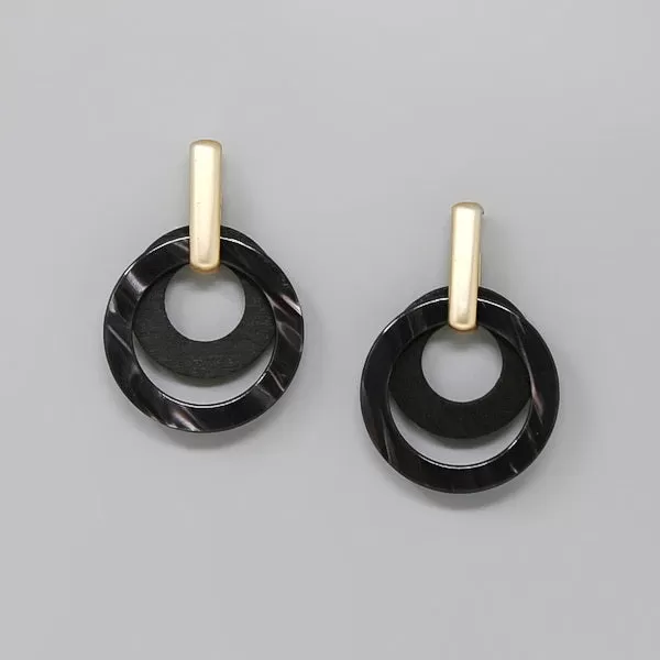 Acetate And Wood Circle Layer Earrings