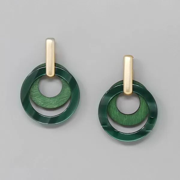 Acetate And Wood Circle Layer Earrings