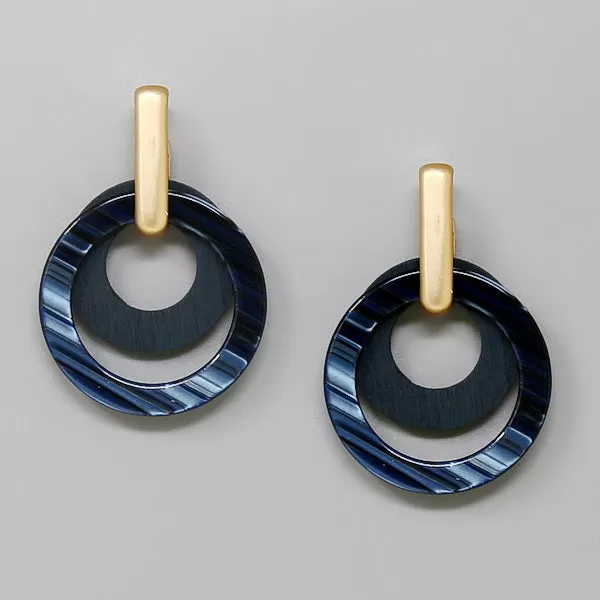 Acetate And Wood Circle Layer Earrings