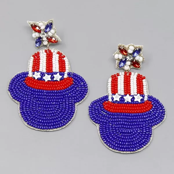 American Flag Pattern Seed Beaded Earrings