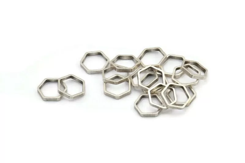 Antique Sİlver Hexagon Charm, 25 Antique Silver Plated Hexagon Ring Charms (12x0.8x2mm) Bs 1178