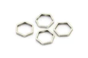 Antique Sİlver Hexagon Charm, 25 Antique Silver Plated Hexagon Ring Charms (12x0.8x2mm) Bs 1178