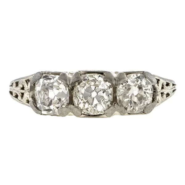 Art Deco Three Stone Old European Cut Diamond Ring