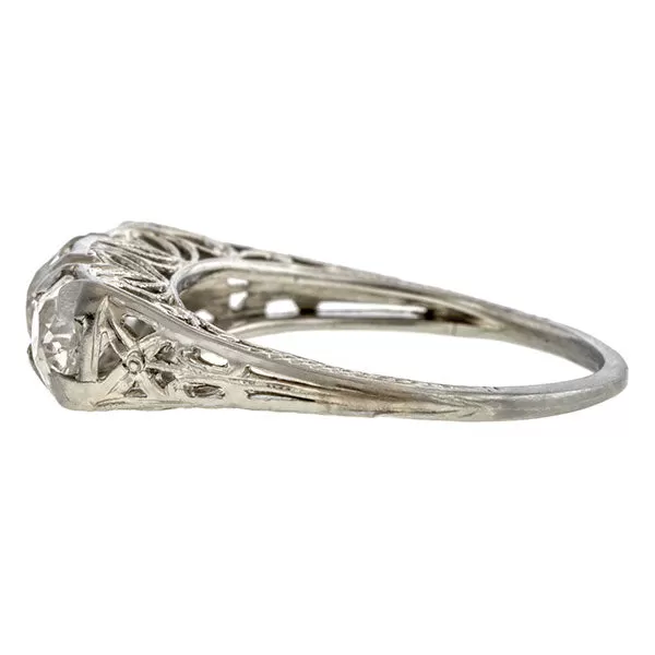 Art Deco Three Stone Old European Cut Diamond Ring