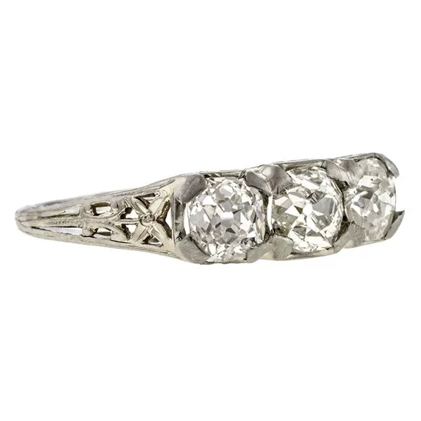 Art Deco Three Stone Old European Cut Diamond Ring