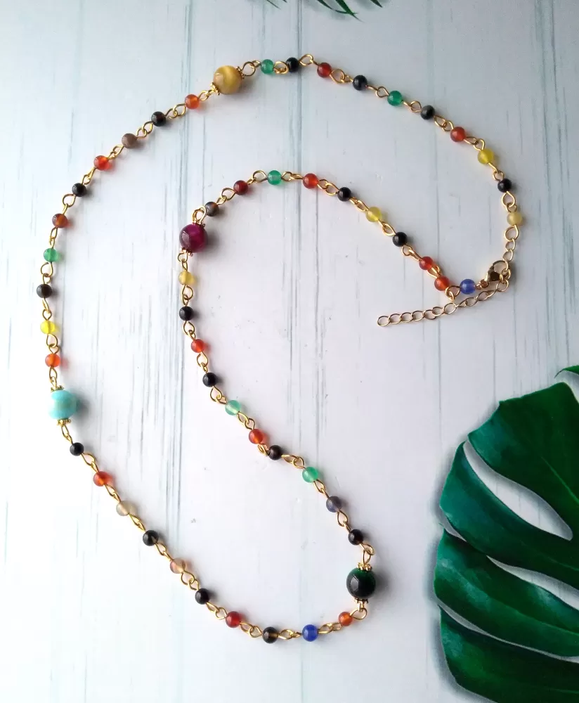 Beaded Jeweled Chain Necklace