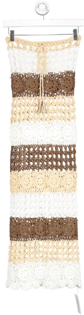 Beige Open Crochet Halter Dress UK S