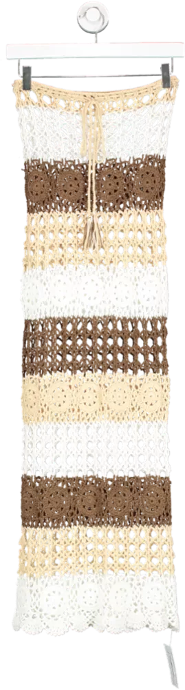 Beige Open Crochet Halter Dress UK S