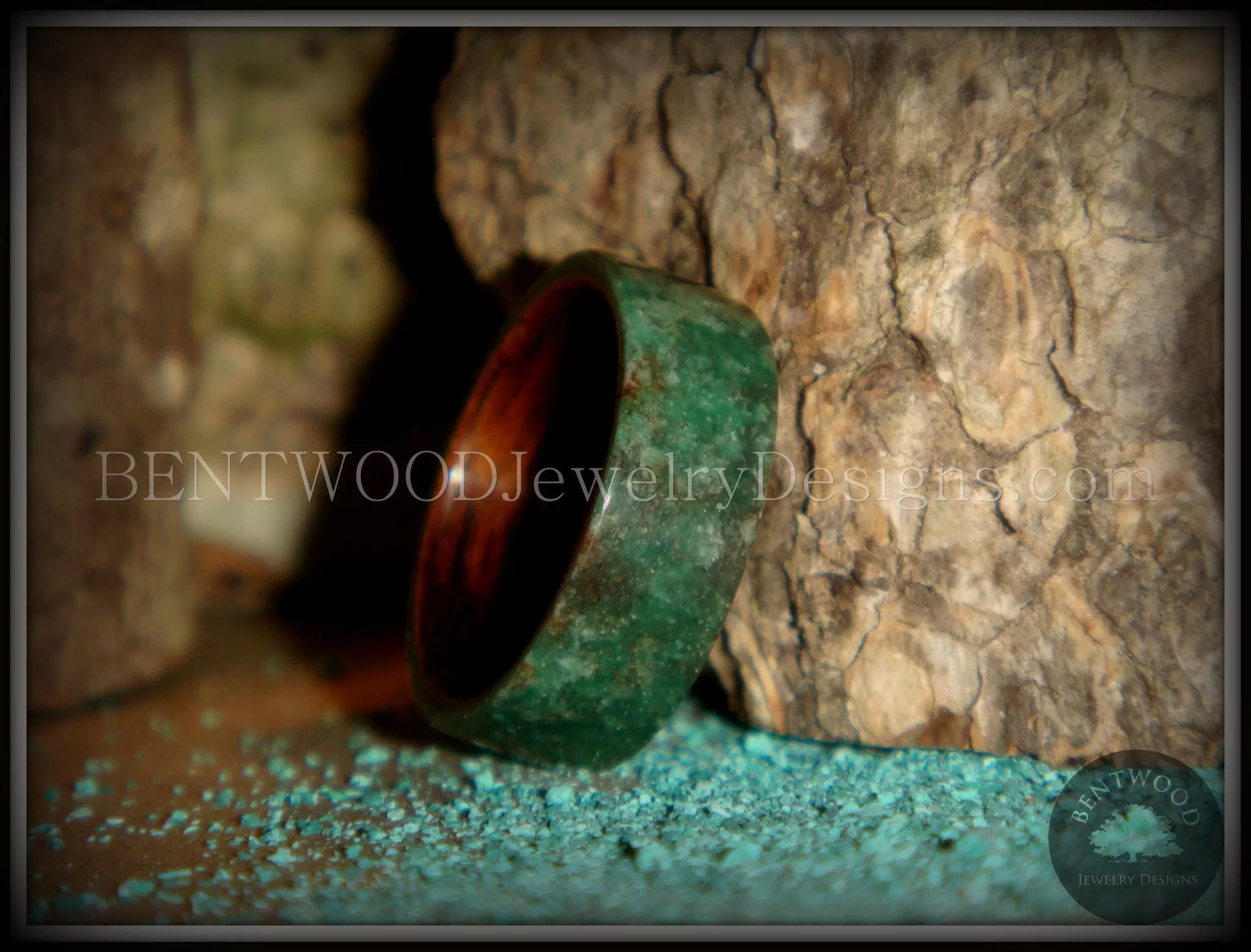 Bentwood Ring - Rosewood Wood Ring Liner with Full Fuchsite Inlay