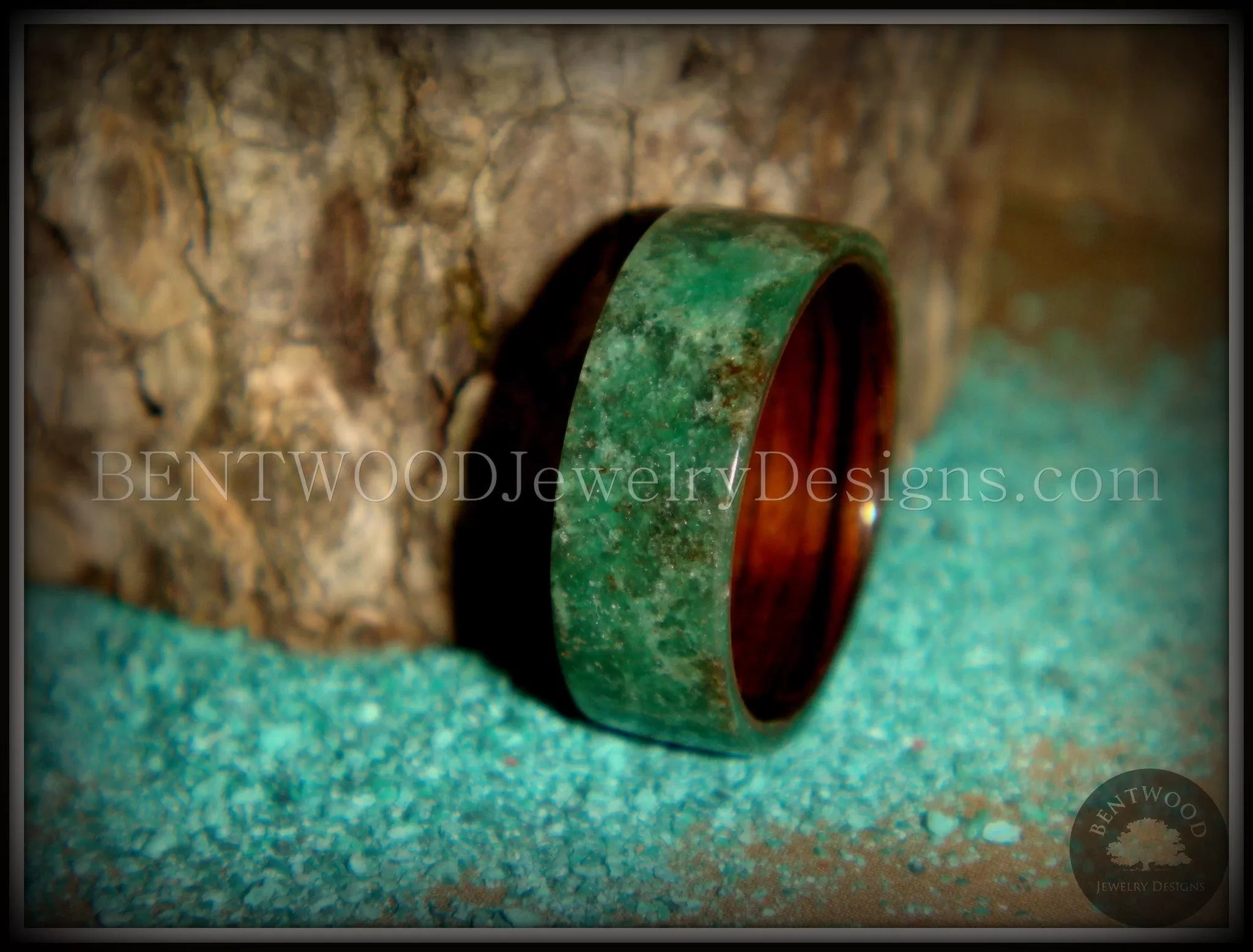 Bentwood Ring - Rosewood Wood Ring Liner with Full Fuchsite Inlay