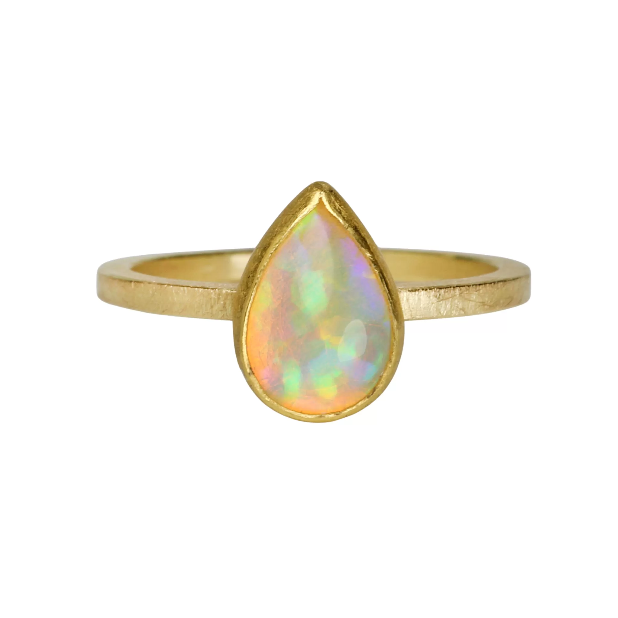 Bezel-Set Teardrop Ethiopian Opal Ring