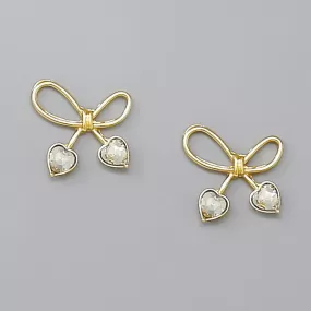 Bow With Heart Stud Earrings