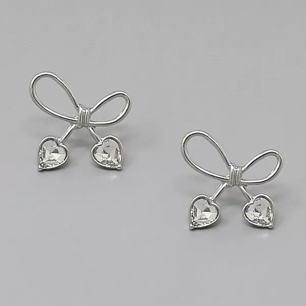 Bow With Heart Stud Earrings