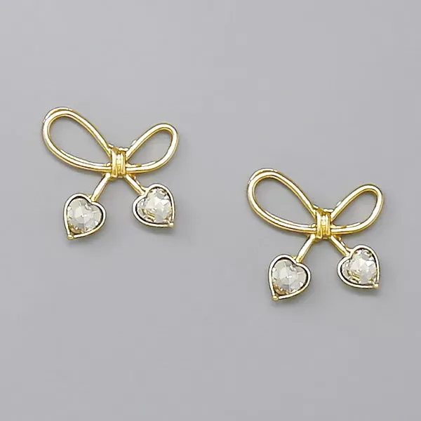 Bow With Heart Stud Earrings