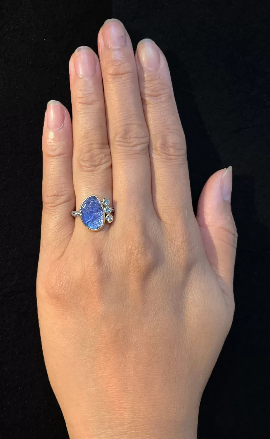 Cactus Texture Ring with Free-Form Tanzanite and Diamonds