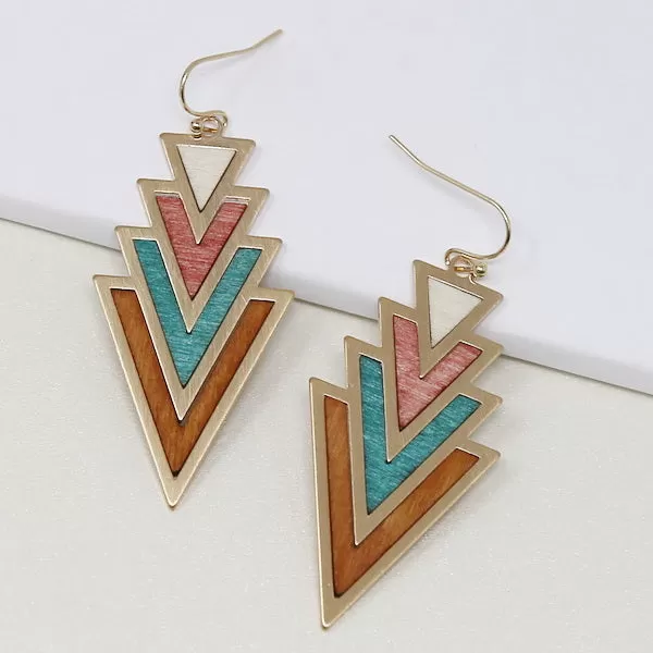 Chevron Wooden Dangle Earrings