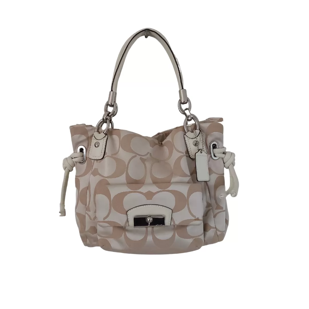 Coach White and Beige Monogram Kristen Shoulder Bag | Pre Loved |