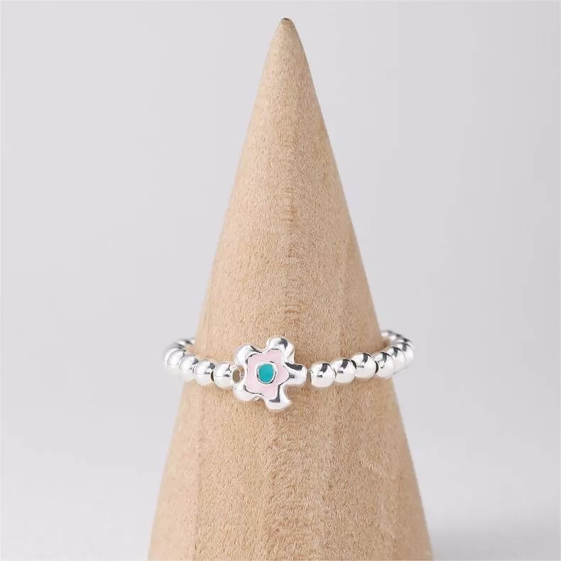 Colorful Enamel Flower Elastic Rope Plain Ring