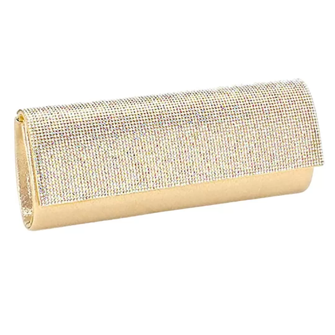 Crystal Cover Shimmery Evening Clutch Bag Metal Chain Strap