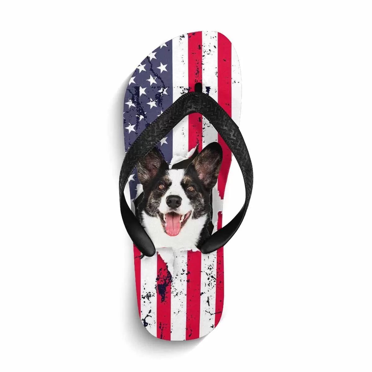 Custom Pet Face US Flag Flip Flops For Both Man And Woman Funny Gift For Vacation,Wedding Ideas For Guests