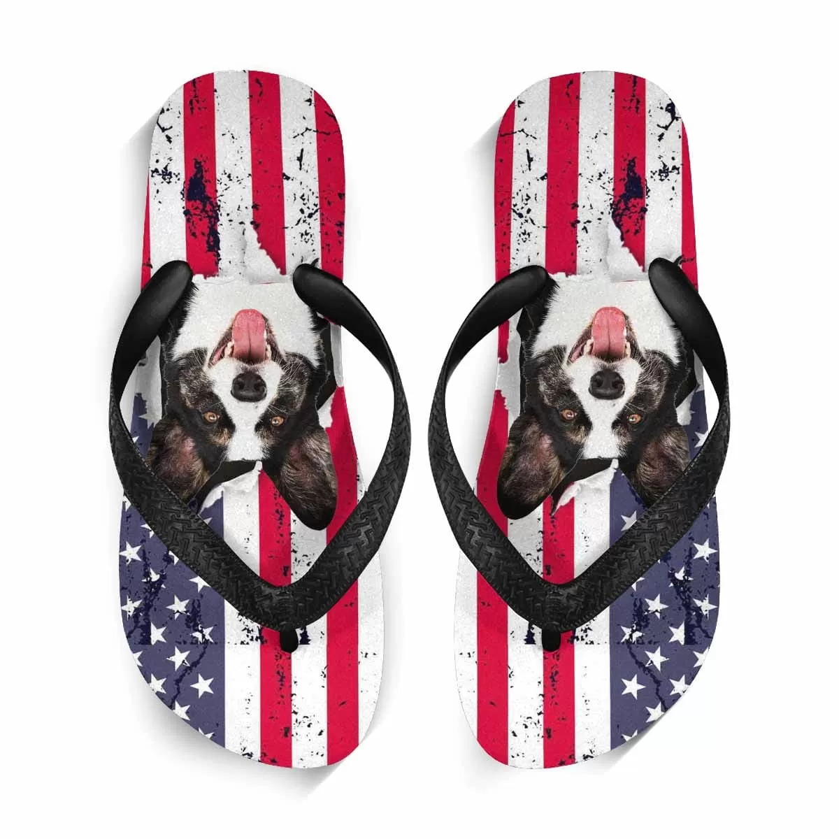 Custom Pet Face US Flag Flip Flops For Both Man And Woman Funny Gift For Vacation,Wedding Ideas For Guests