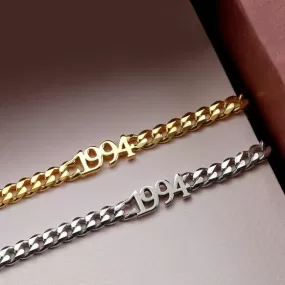 Customized Number Bracelet for Men Solid Silver Miami Cuban Chain